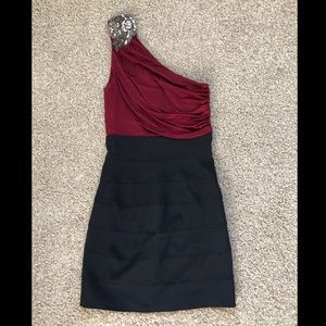 Red/navy blue formal mini body-con dress